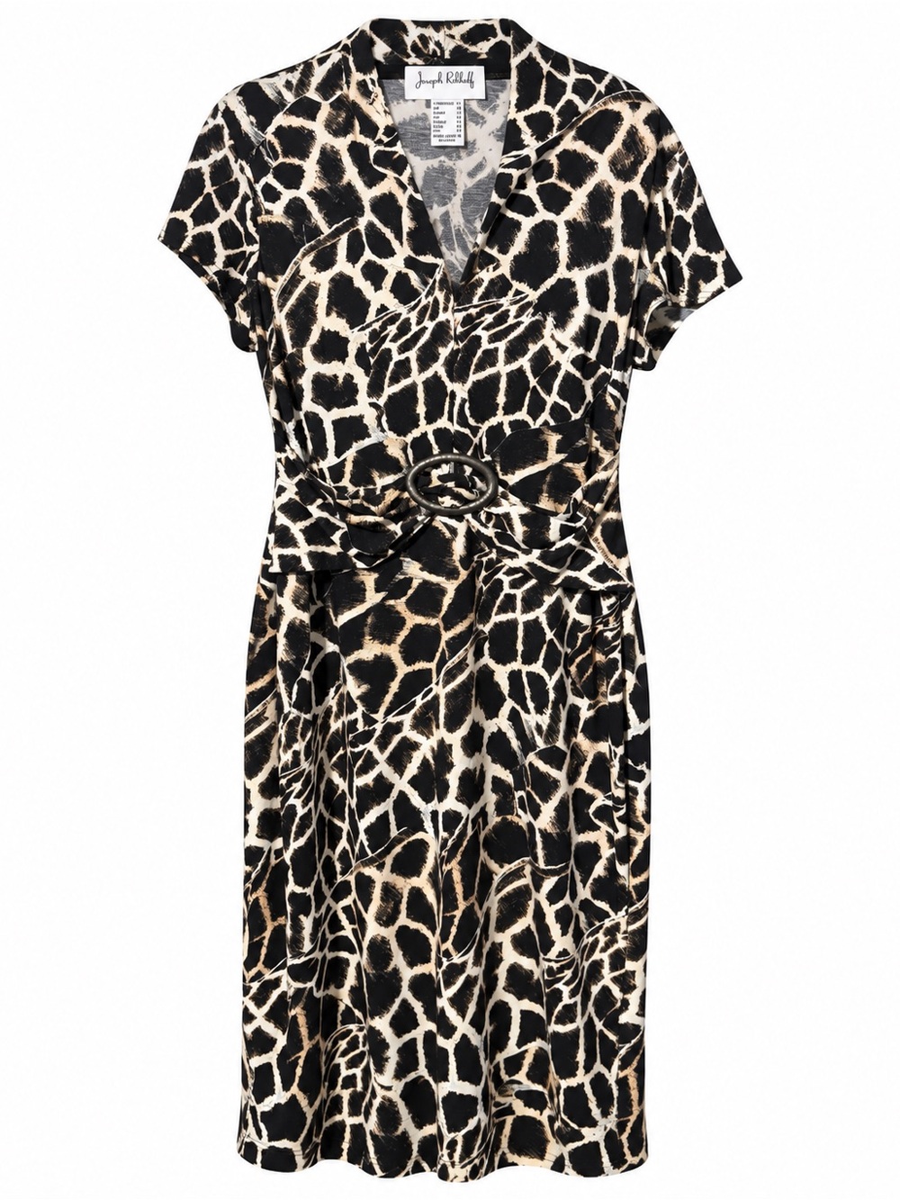Joseph Ribkoff Black and Cream Giraffe-Print Wrap Dress